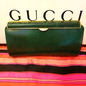 Gucci RARE UNICORN  EMERALD GREEN LIZARD CLUTCH